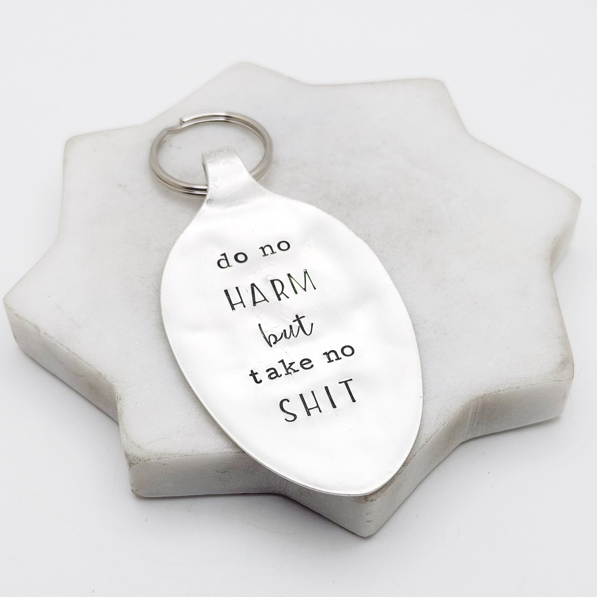 Do No Harm But Take No Shit, Hand Stamped Vintage Spoon Keychain Keychains callistafaye