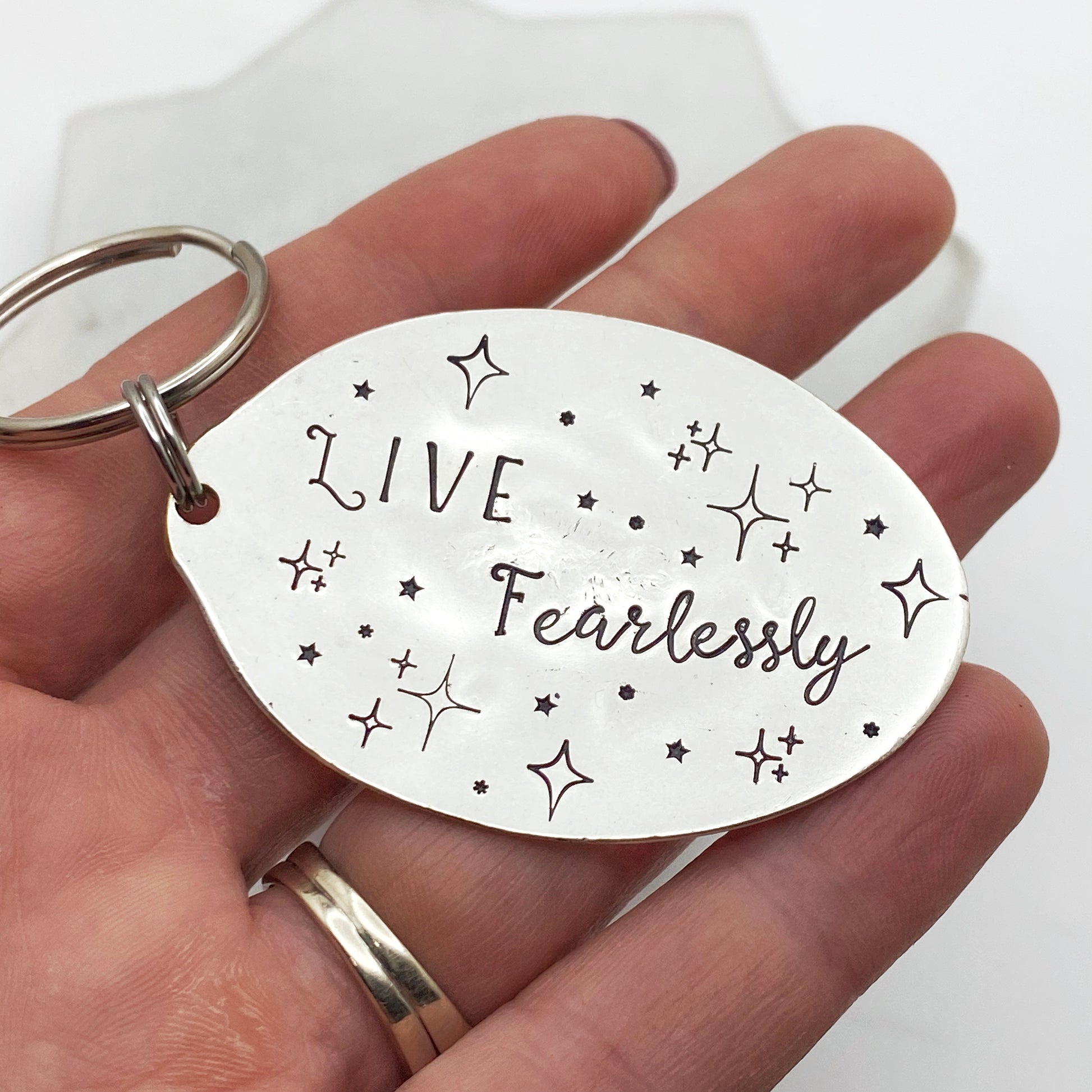 Live Fearlessly, Hand Stamped Vintage Spoon Keychain Keychains callistafaye   