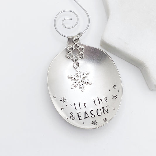 'tis the Season, Spoon Bowl Ornament, Hand Stamped Vintage Spoon Ornament, Snowflake Ornament Ornaments callistafaye   