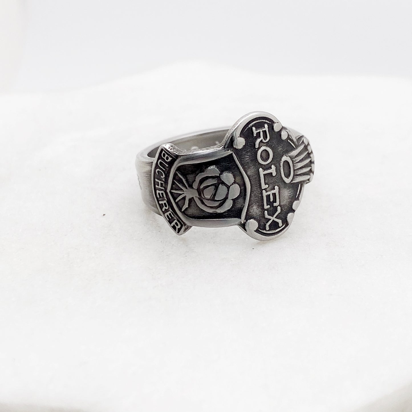 Rolex Spoon Ring, Custom Size, Rolex Rose, Lucerne, RARE Vintage Souvenir Spoon Ring, Stainless Steel Spoon Ring, Reclaimed Collector's Spoon Ring Rings callistafaye