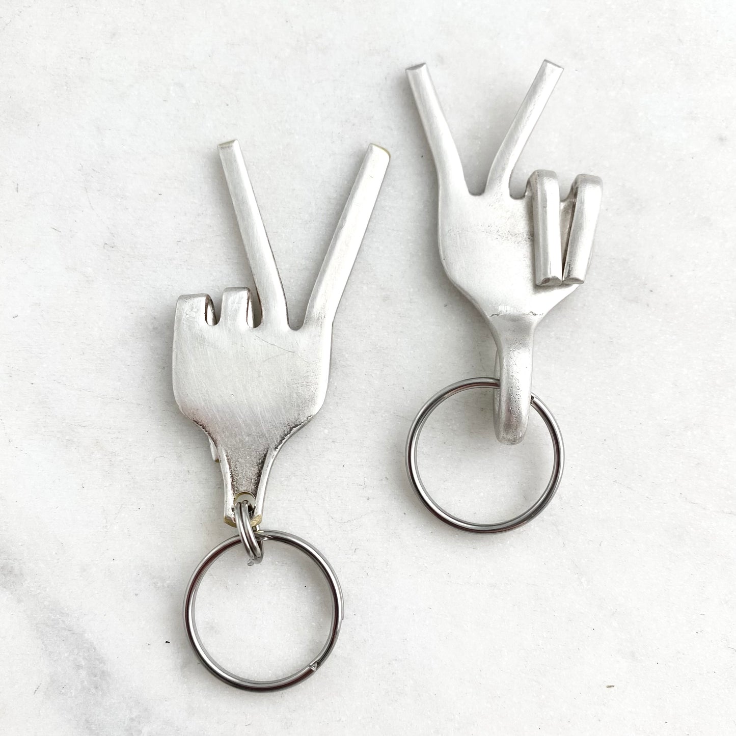 Peace, Fork Mood Keychain, Hand Gesture Keychain, Vintage Silverware Keychain Keychains callistafaye   