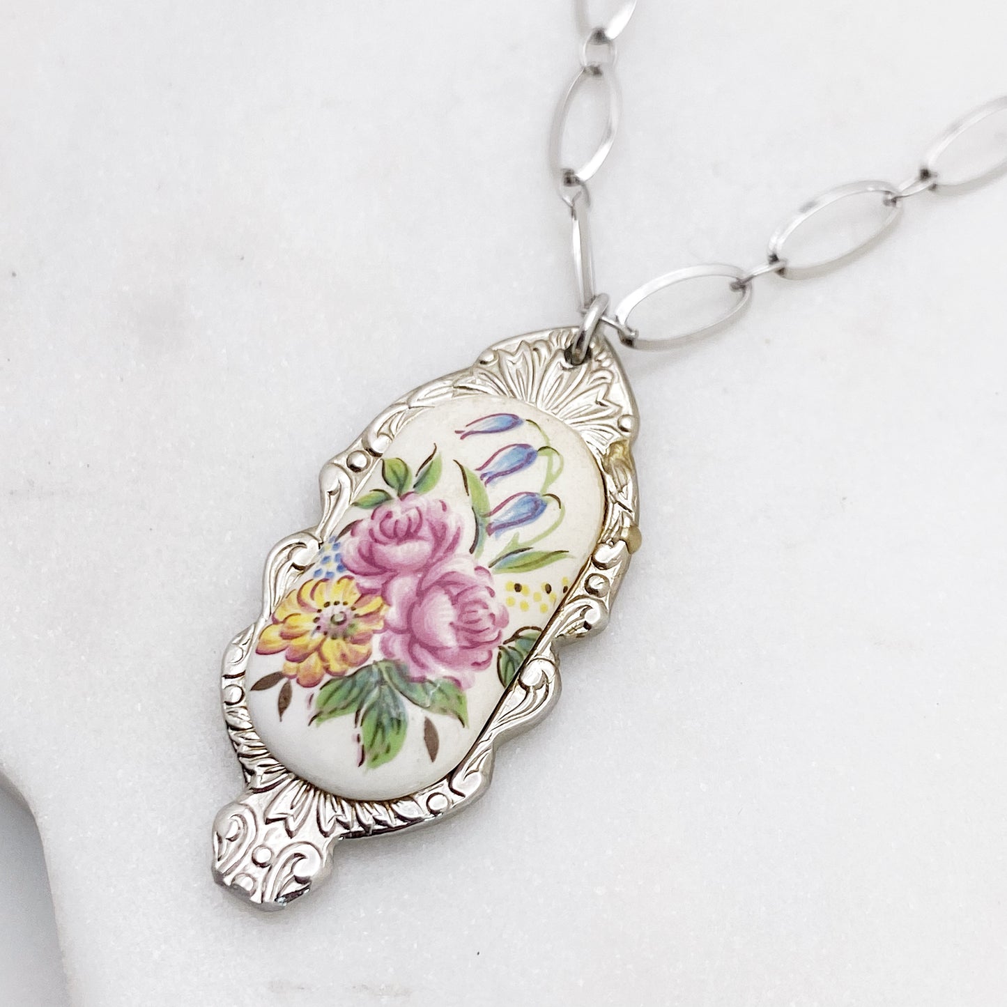 Floral Bouquet Pendant, Flower Jewelry, Reclaimed Collector's Spoon Necklace, Vintage Souvenir Spoon Jewelry Necklaces callistafaye   