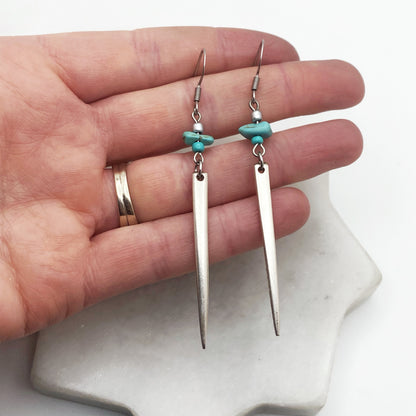 Fork Tine and Bead Drop Earrings (Turquoise), Reclaimed Silverware Earrings, Vintage Fork Jewelry Earrings callistafaye