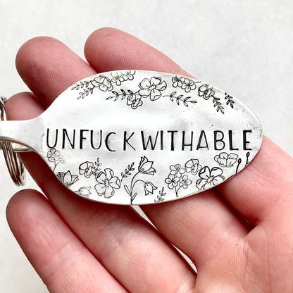 Unfuckwithable, Hand Stamped Vintage Spoon Keychain Keychains callistafaye   