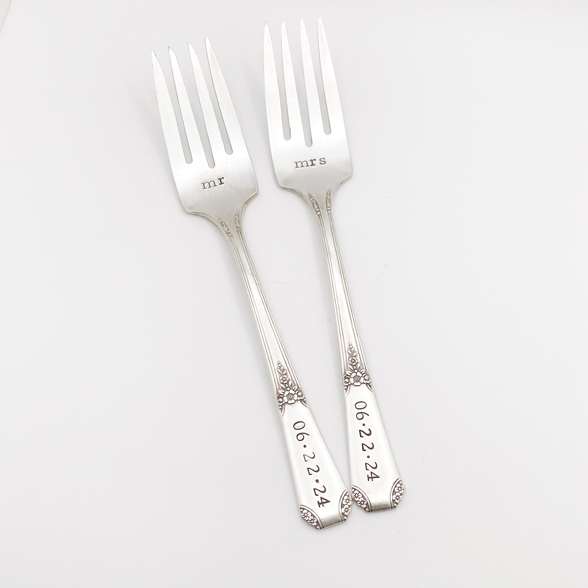 Mr & Mrs, Wedding Fork SET, Hand Stamped Vintage Fork Forks callistafaye   