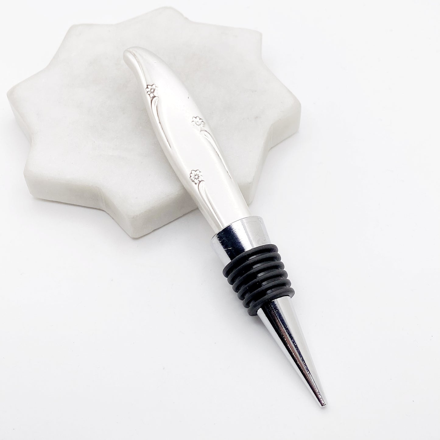 Silver Flower 1960, RARE Bottle Stopper, Vintage Silverware Wine Preserver Stopper callistafaye