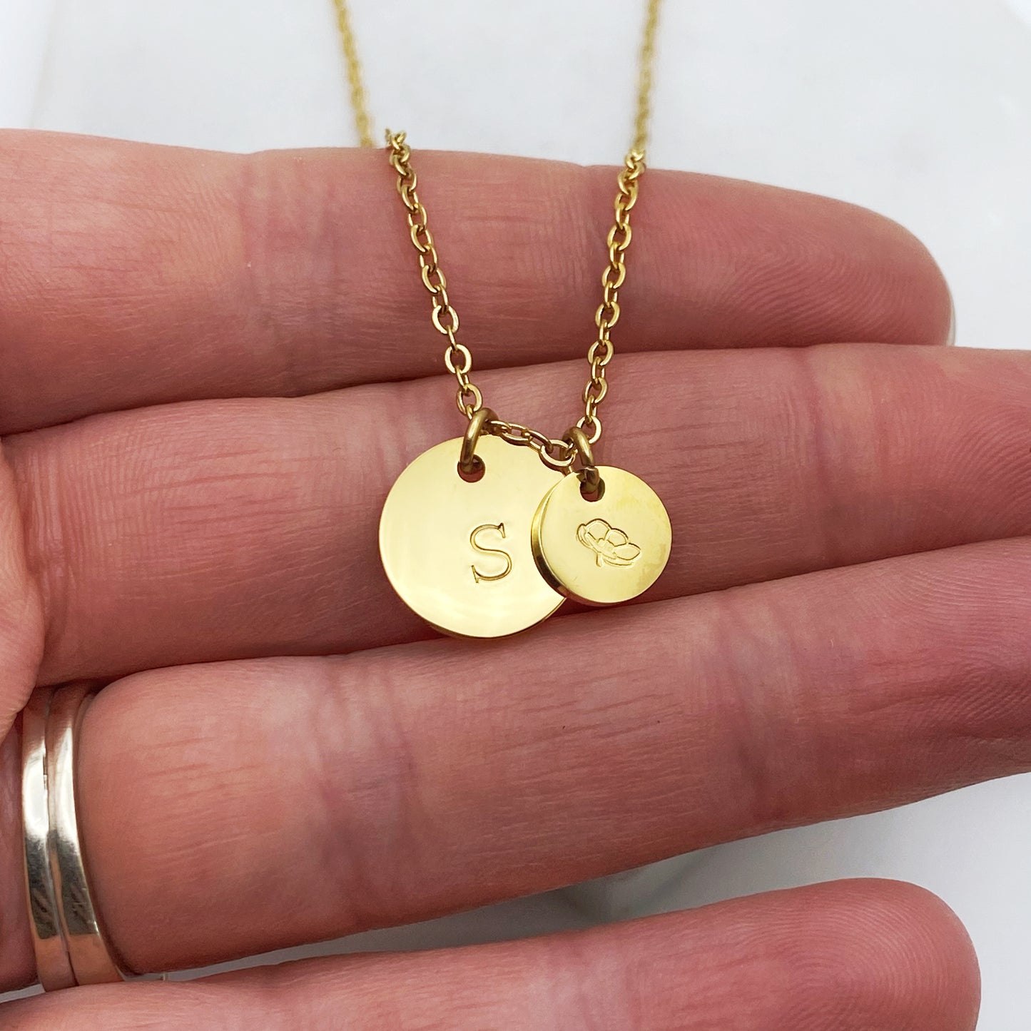 Birth Flower, Personalized Duo Coin Custom Necklace Necklaces callistafaye Gold  