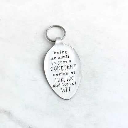 Being an Adult..., Hand Stamped Vintage Spoon Keychain Keychains callistafaye   