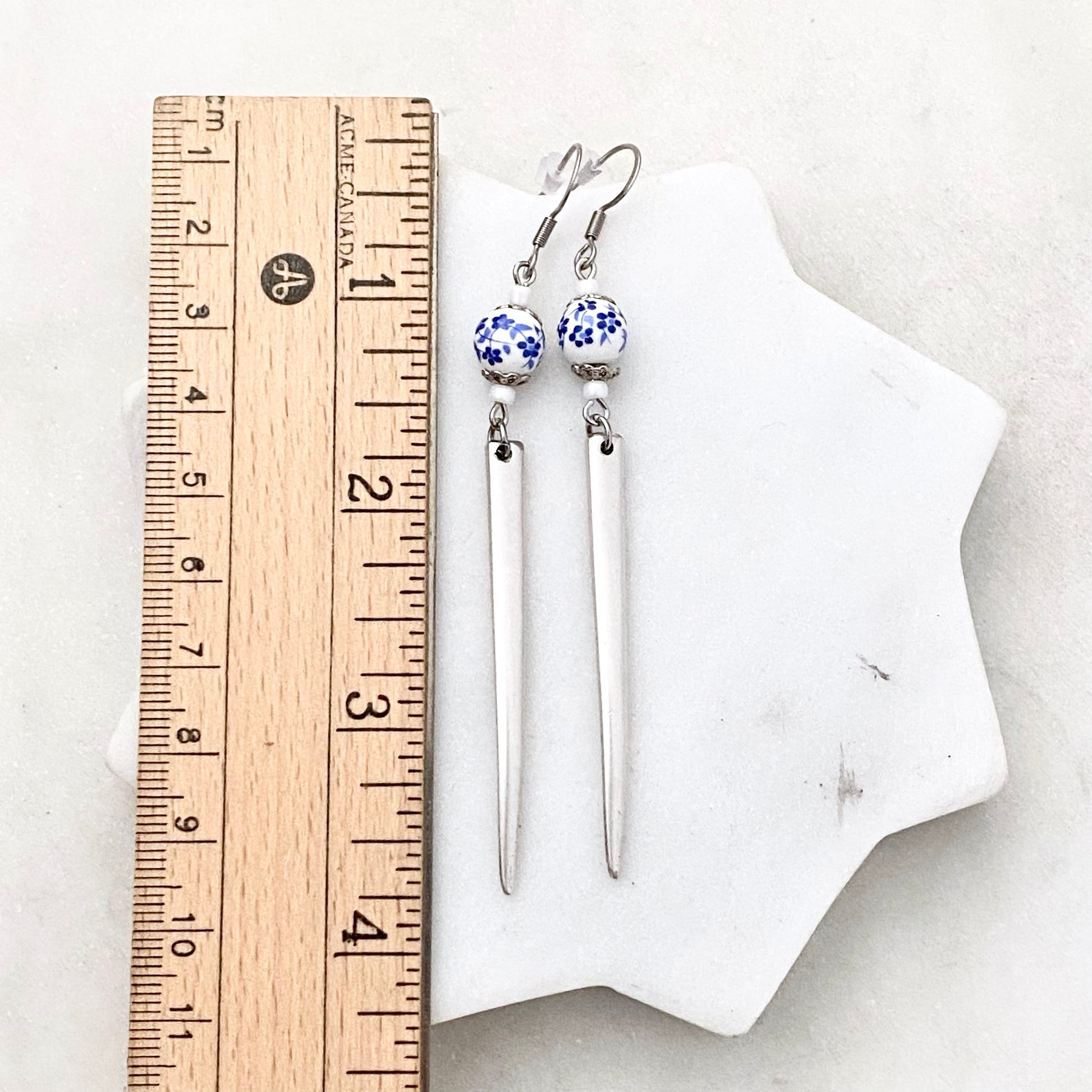 Fork Tine and Bead Drop Earrings (Blue & White Ceramic), Reclaimed Silverware Earrings, Vintage Fork Jewelry Earrings callistafaye   