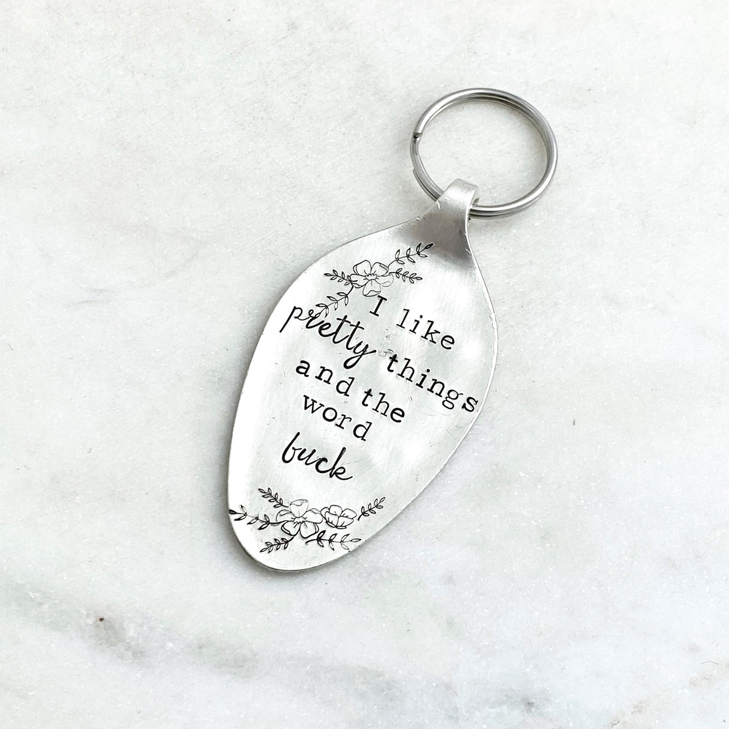 I Like Pretty Things and the Word Fuck, Hand Stamped Vintage Spoon Keychain Keychains callistafaye   