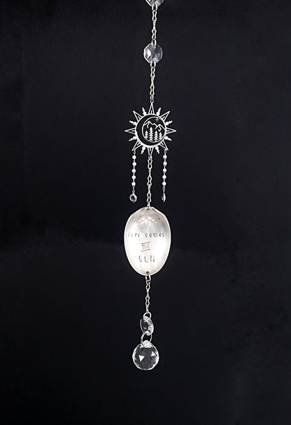 Here Comes the Sun - Sun Catcher, Medium Sun Catcher Crystal, Vintage Silverware Window Ornament Suncatcher callistafaye