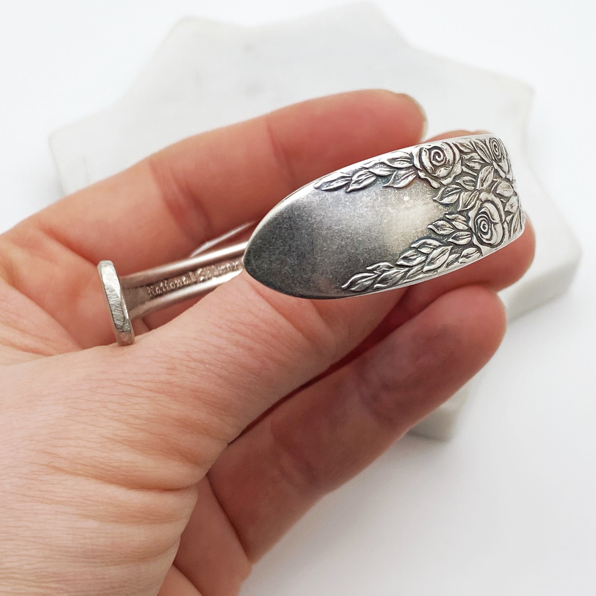 Rose and Leaf 1937, Cuff Bracelet, Vintage Spoon Handle, Iced Tea Spoon Bracelet Bracelets callistafaye   