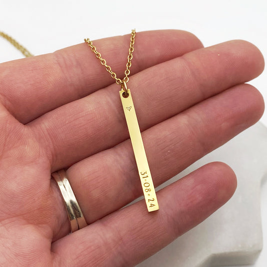 Custom Vertical Bar Necklace, Personalized Necklaces callistafaye Gold 1 