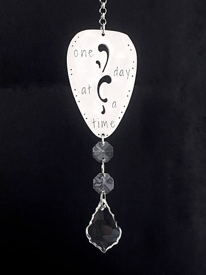 One Day at a Time Sun Catcher, Large Sun Catcher Crystal, Vintage Silverware Window Ornament Suncatcher callistafaye