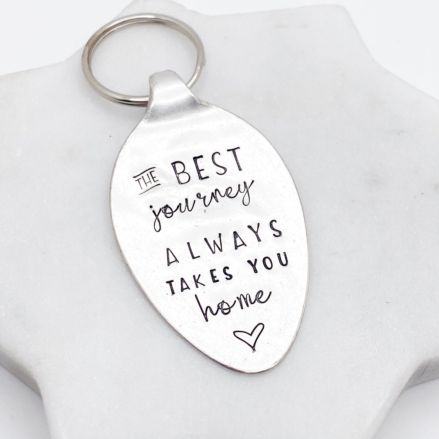 The Best Journey Always Takes You Home, Hand Stamped Vintage Spoon Keychain Keychains callistafaye   