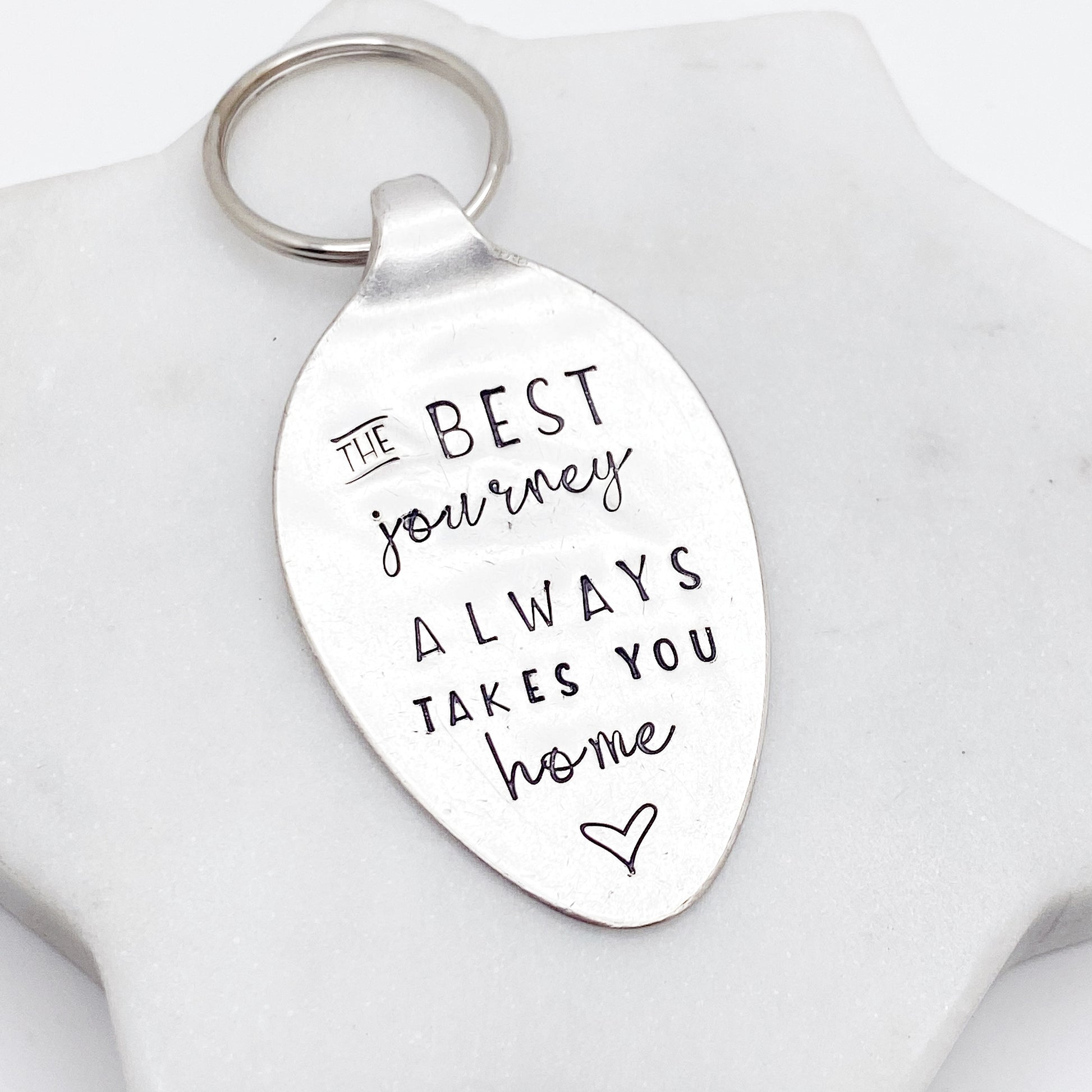 The Best Journey Always Takes You Home, Hand Stamped Vintage Spoon Keychain Keychains callistafaye   