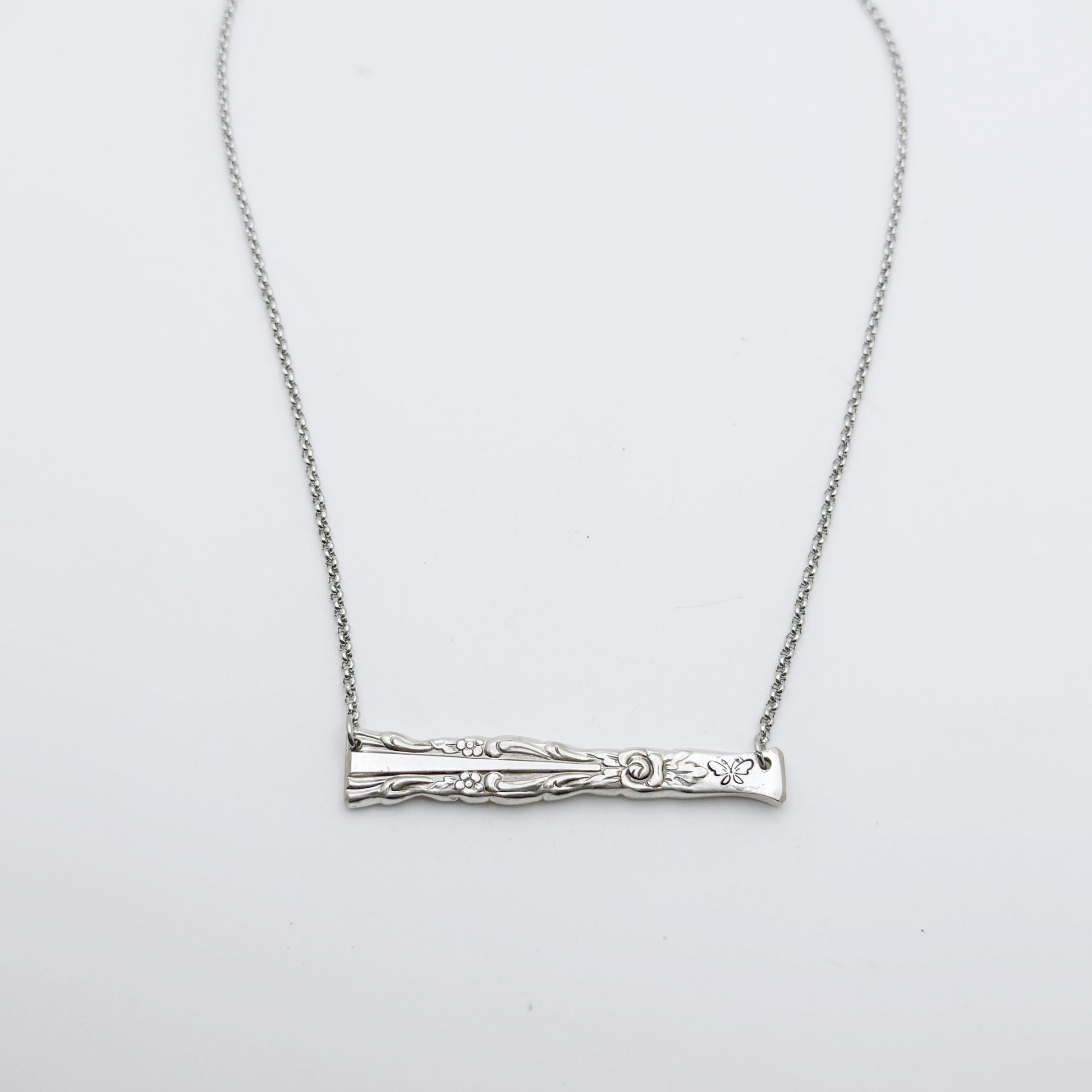 Butterfly, Bellfontaine 1973, RARE Spoon Handle Bar Necklace, Reclaimed Silverware Necklace, Vintage Silver Necklace Necklaces callistafaye