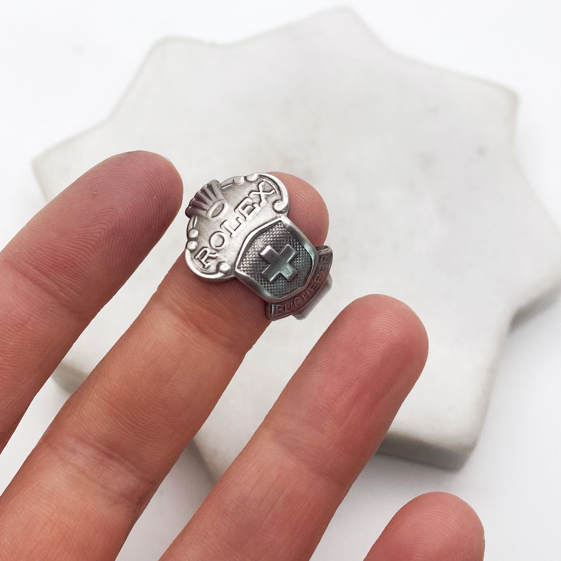 Rolex Spoon Ring, Custom Size, Swiss Cross, Lucerne, RARE Vintage Souvenir Spoon Ring, Stainless Steel Spoon Ring, Reclaimed Collector's Spoon Ring Rings callistafaye