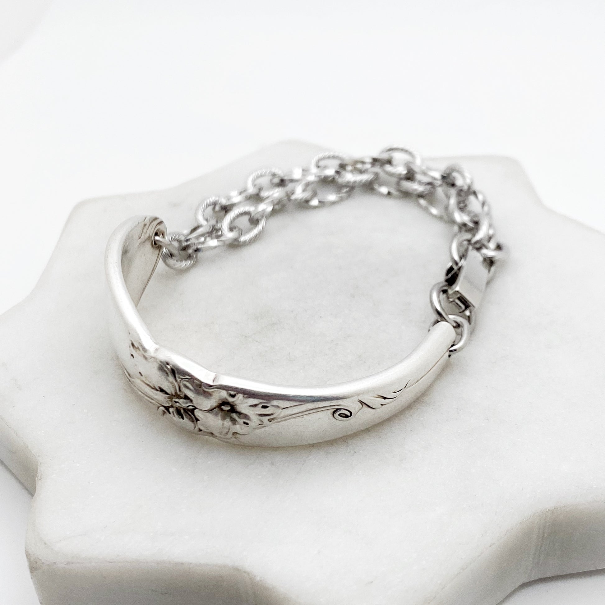 White Orchid 1953, Half Chain Bracelet, Vintage Spoon Handle, Antique Spoon Bracelet Bracelets callistafaye
