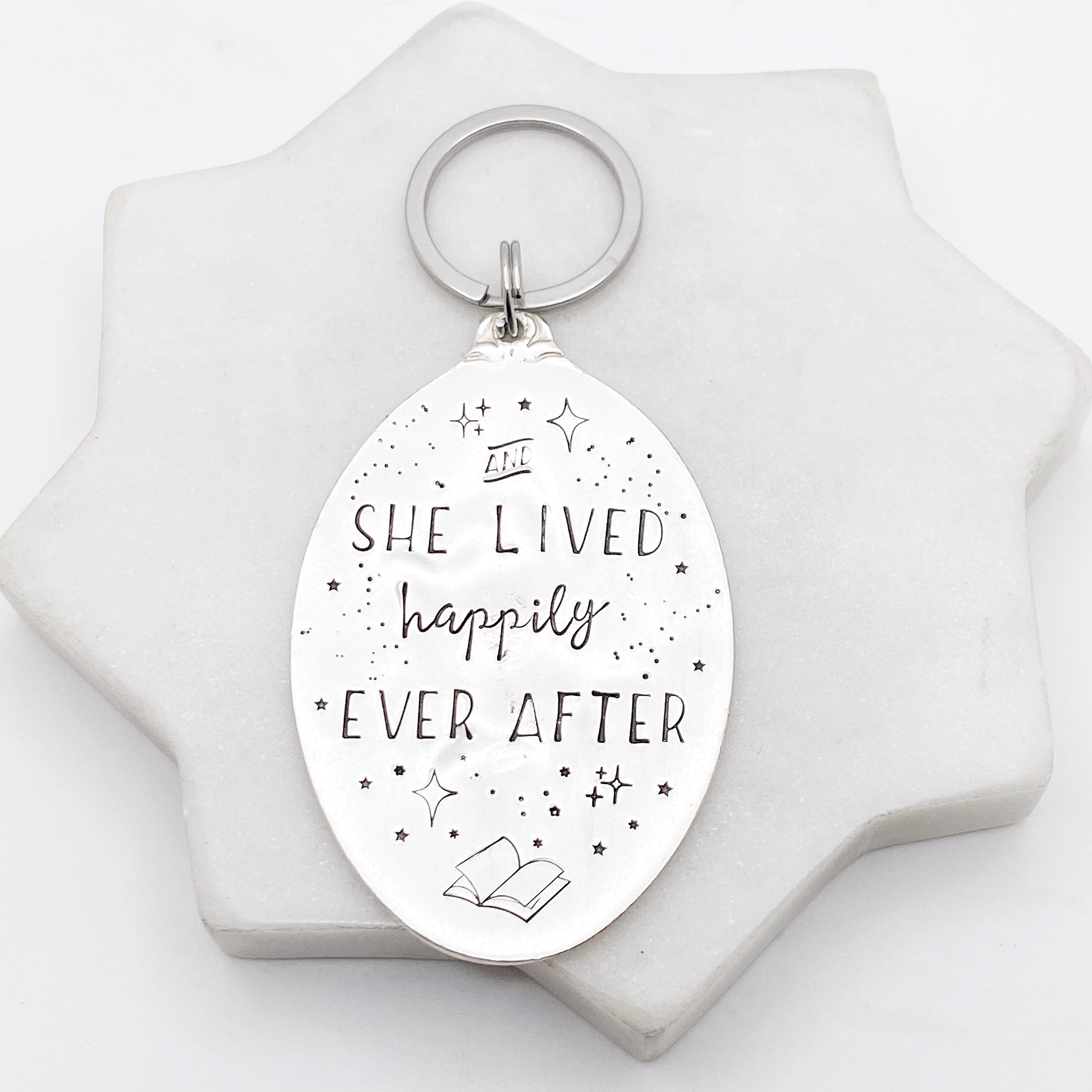 And She Lived Happily Ever After, Hand Stamped Vintage Spoon Keychain Keychains callistafaye   