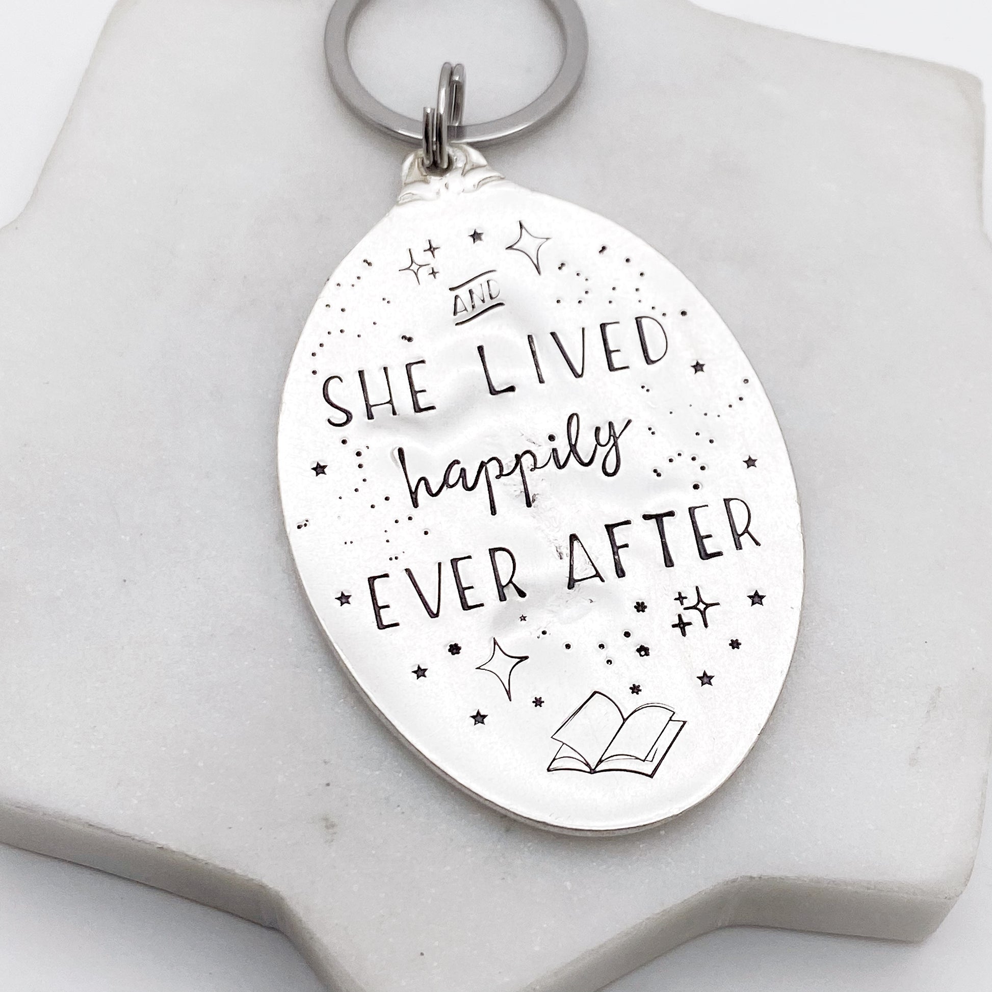 And She Lived Happily Ever After, Hand Stamped Vintage Spoon Keychain Keychains callistafaye   