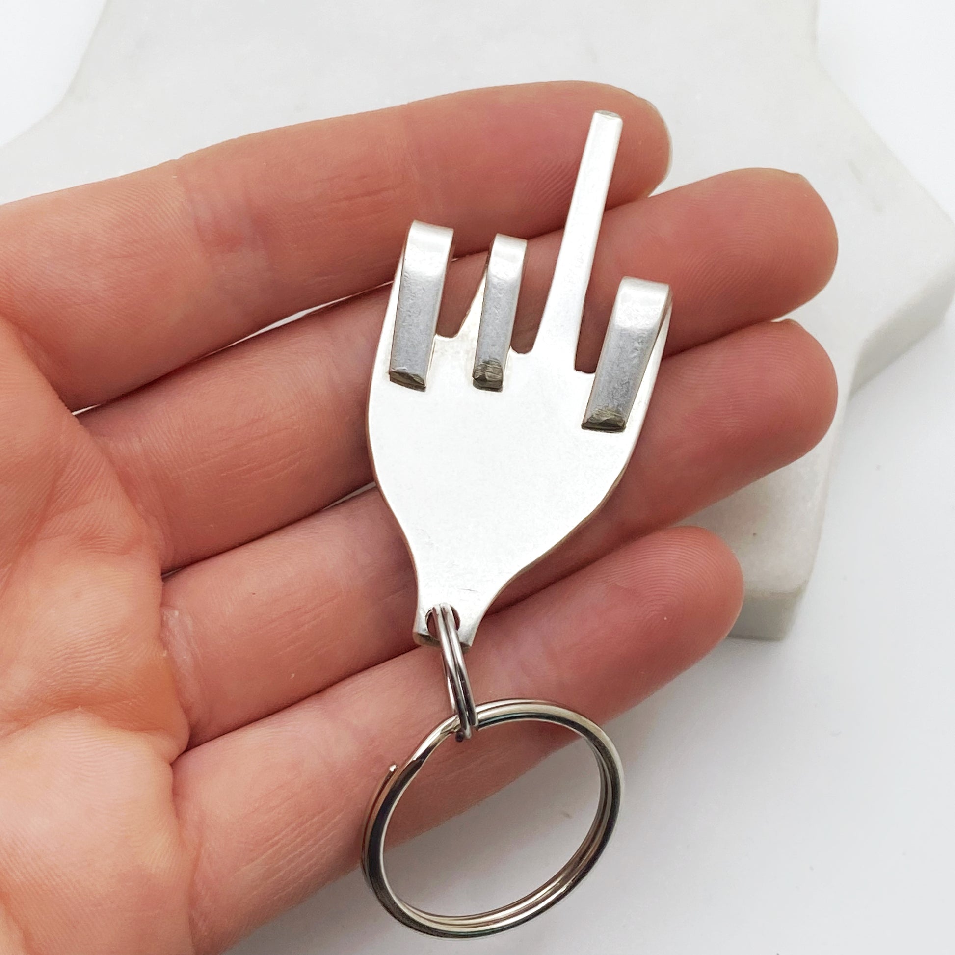 Middle Finger, Fork Mood Keychain, Hand Gesture Keychain, Vintage Silverware Keychain Keychains callistafaye   