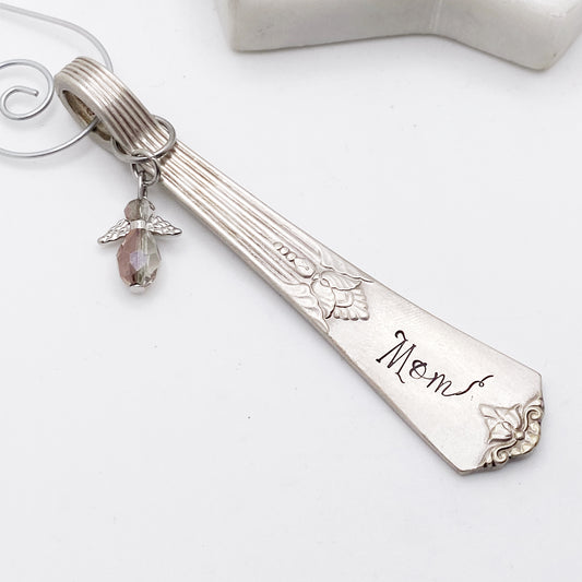 Mom, Angel Charm Ornament, Guild-Cadence 1932, Hand Stamped Vintage Spoon Ornament Ornaments callistafaye   