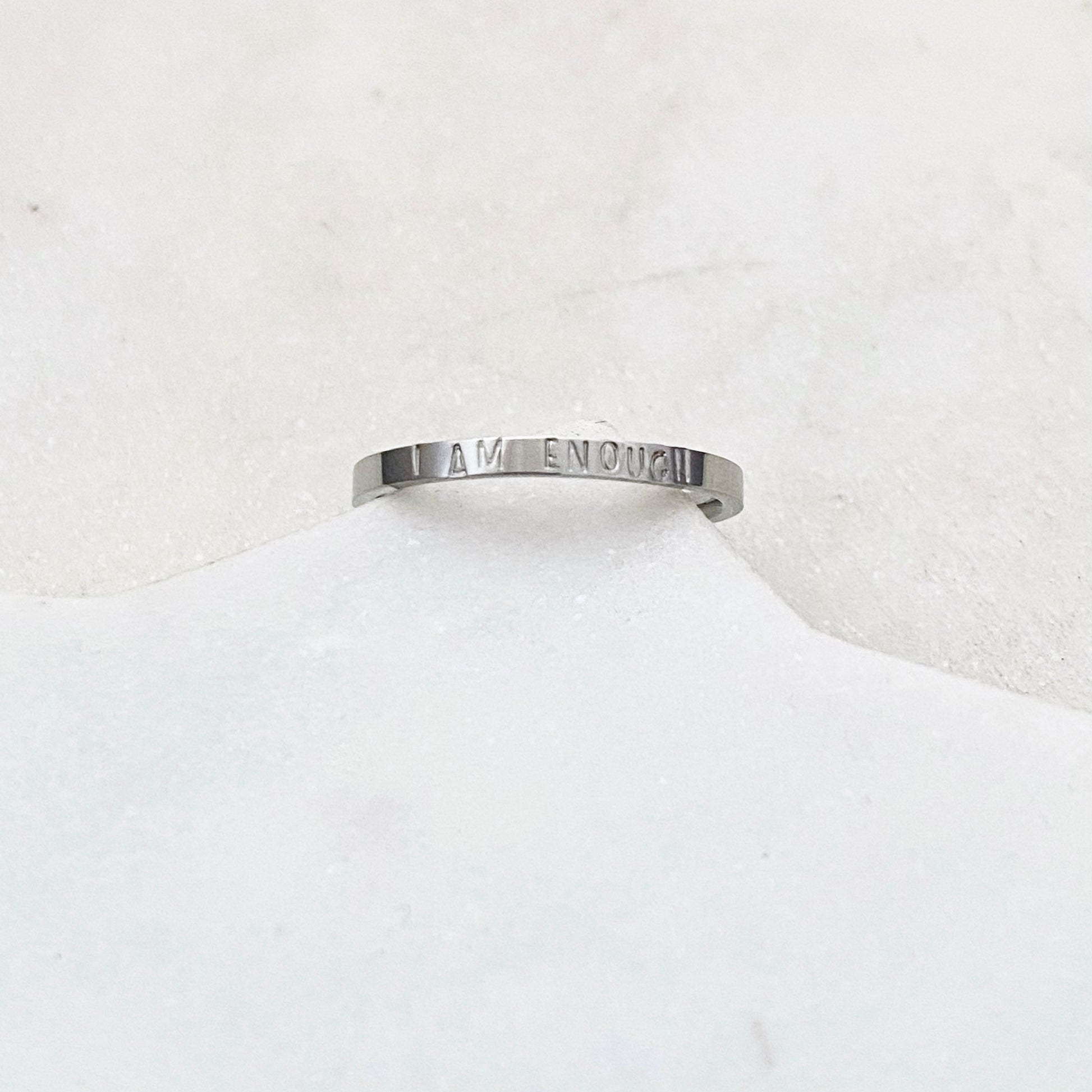 I am Enough, Size 8, Silver Mini Stacking Ring, Stainless Steel Jewelry, Minimalist Rings, Waterproof Jewelry, Dainty Ring, Stacking Ring Set Rings callistafaye   