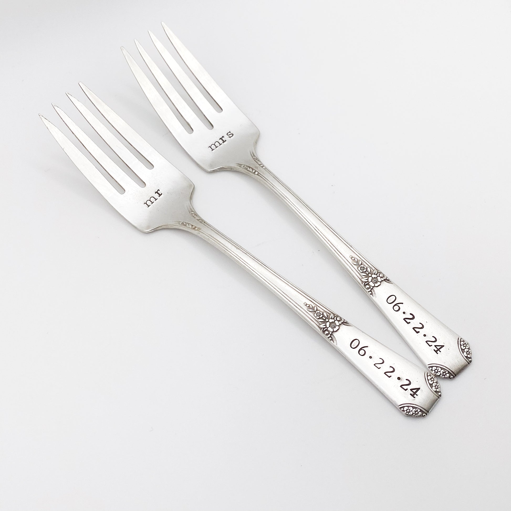 Mr & Mrs, Wedding Fork SET, Hand Stamped Vintage Fork Forks callistafaye   