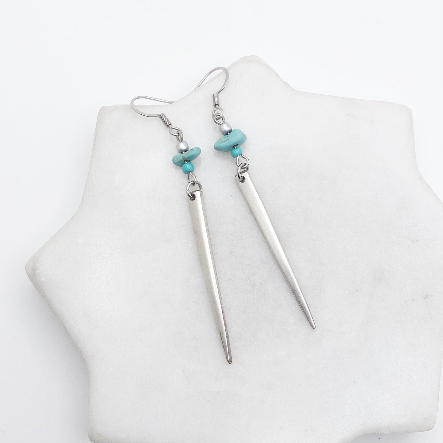 Fork Tine and Bead Drop Earrings (Turquoise), Reclaimed Silverware Earrings, Vintage Fork Jewelry Earrings callistafaye