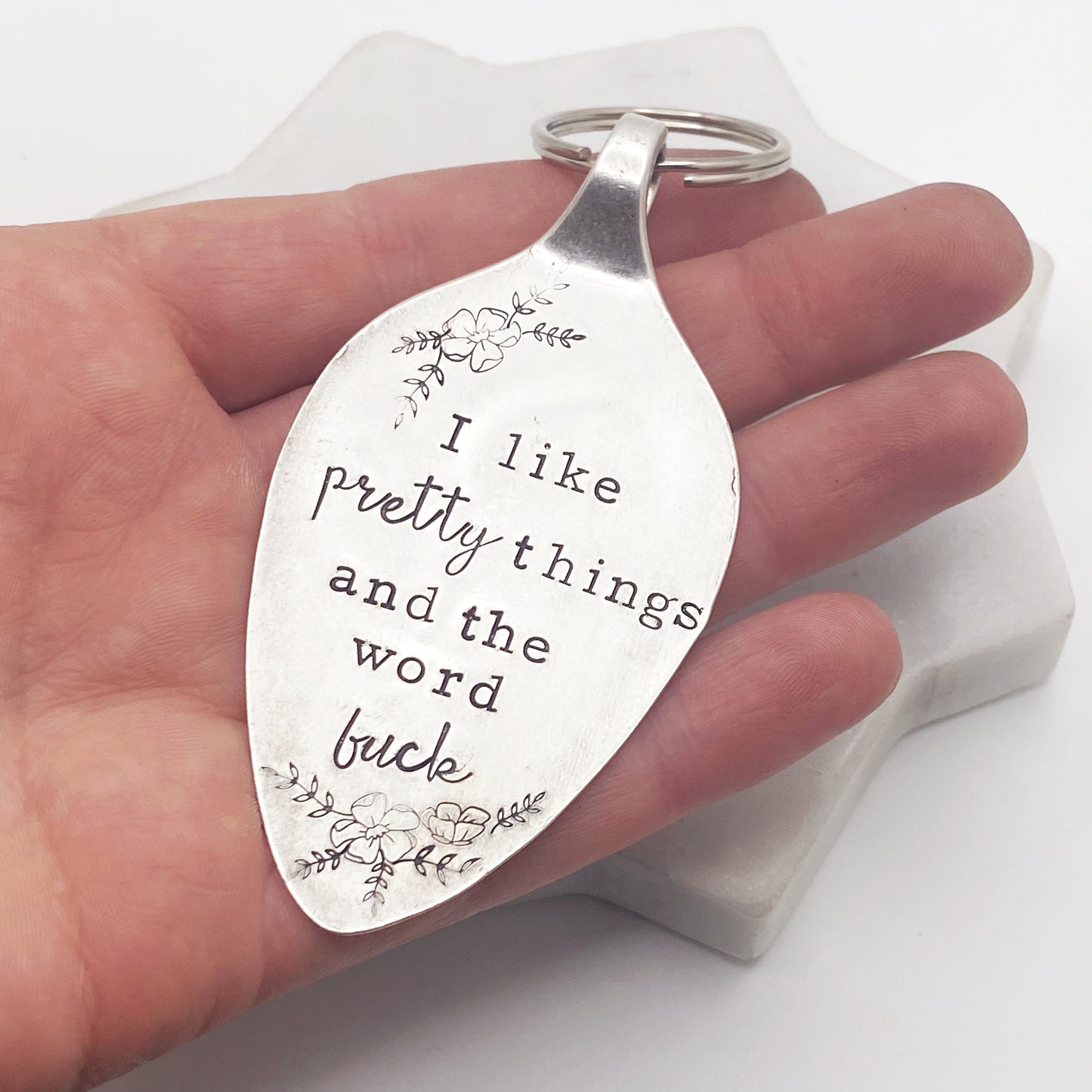 I Like Pretty Things and the Word Fuck, Hand Stamped Vintage Spoon Keychain Keychains callistafaye   