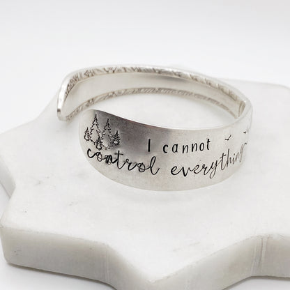 I Cannot Control Everything and That is Okay, Madelon 1935, Cuff Bracelet, Hand Stamped Vintage Spreader Bracelets callistafaye   