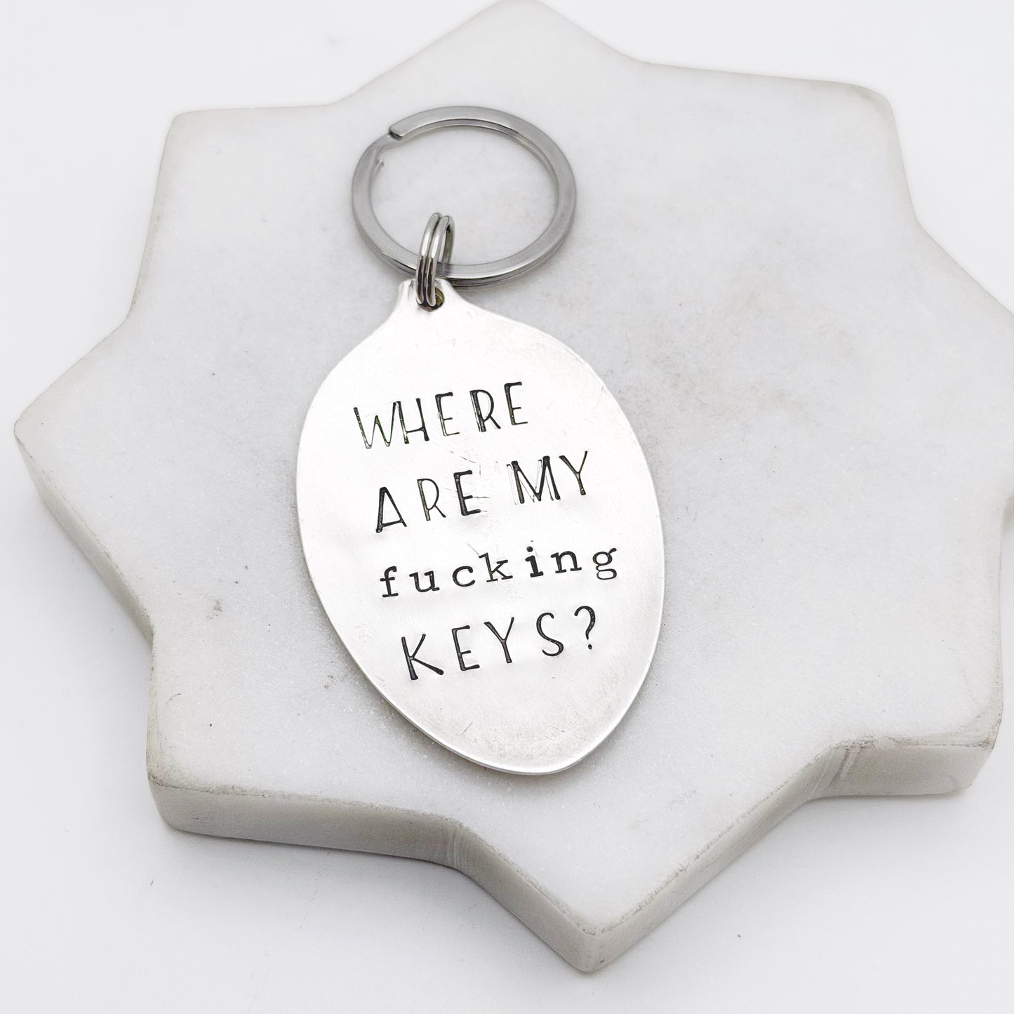 Where Are My Fucking Keys, Hand Stamped Vintage Spoon Keychain Keychains callistafaye