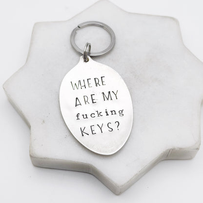 Where Are My Fucking Keys, Hand Stamped Vintage Spoon Keychain Keychains callistafaye