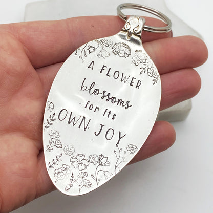 A Flower Blossoms for its Own Joy, Hand Stamped Vintage Spoon Keychain Keychains callistafaye   