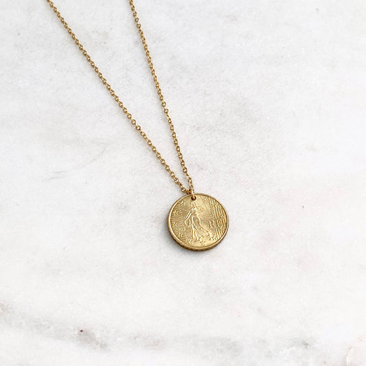 The Sower, French Ten Cent Euro Coin Pendant, Good Luck Charm, Reclaimed Coin Statement Necklace Necklaces callistafaye   