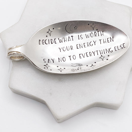 Decide What is Worth Your Energy Then Say No to Everything Else, Trinket Dish, Vintage Spoon Decor Trinket Dish callistafaye   