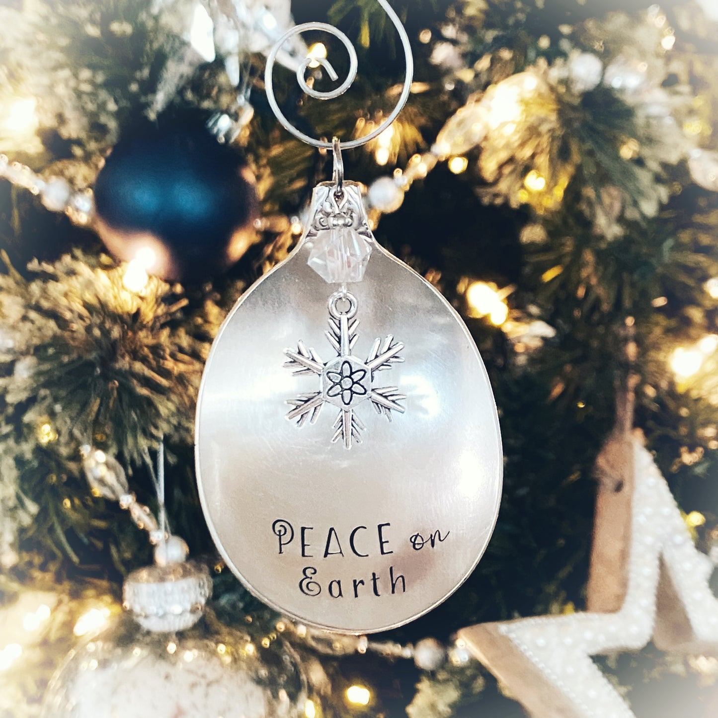 Peace on Earth, Spoon Bowl Ornament, Hand Stamped Vintage Spoon Ornament, Snowflake Ornament Ornaments callistafaye   