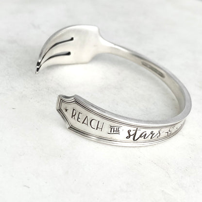 Reach the Stars, Legacy 1928, Cocktail Fork Cuff Bracelet, Hand Stamped Vintage Seafood Fork Bracelets callistafaye   