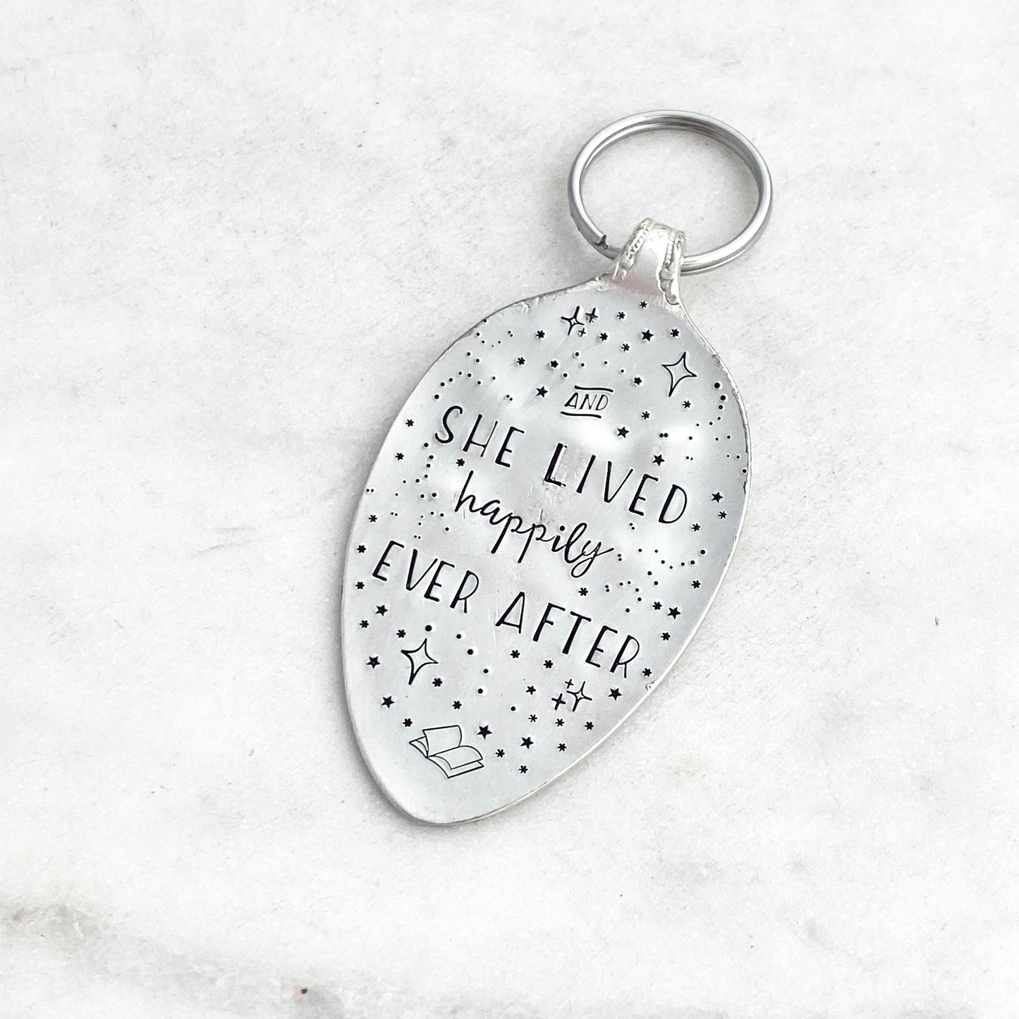 And She Lived Happily Ever After, Hand Stamped Vintage Spoon Keychain Keychains callistafaye   