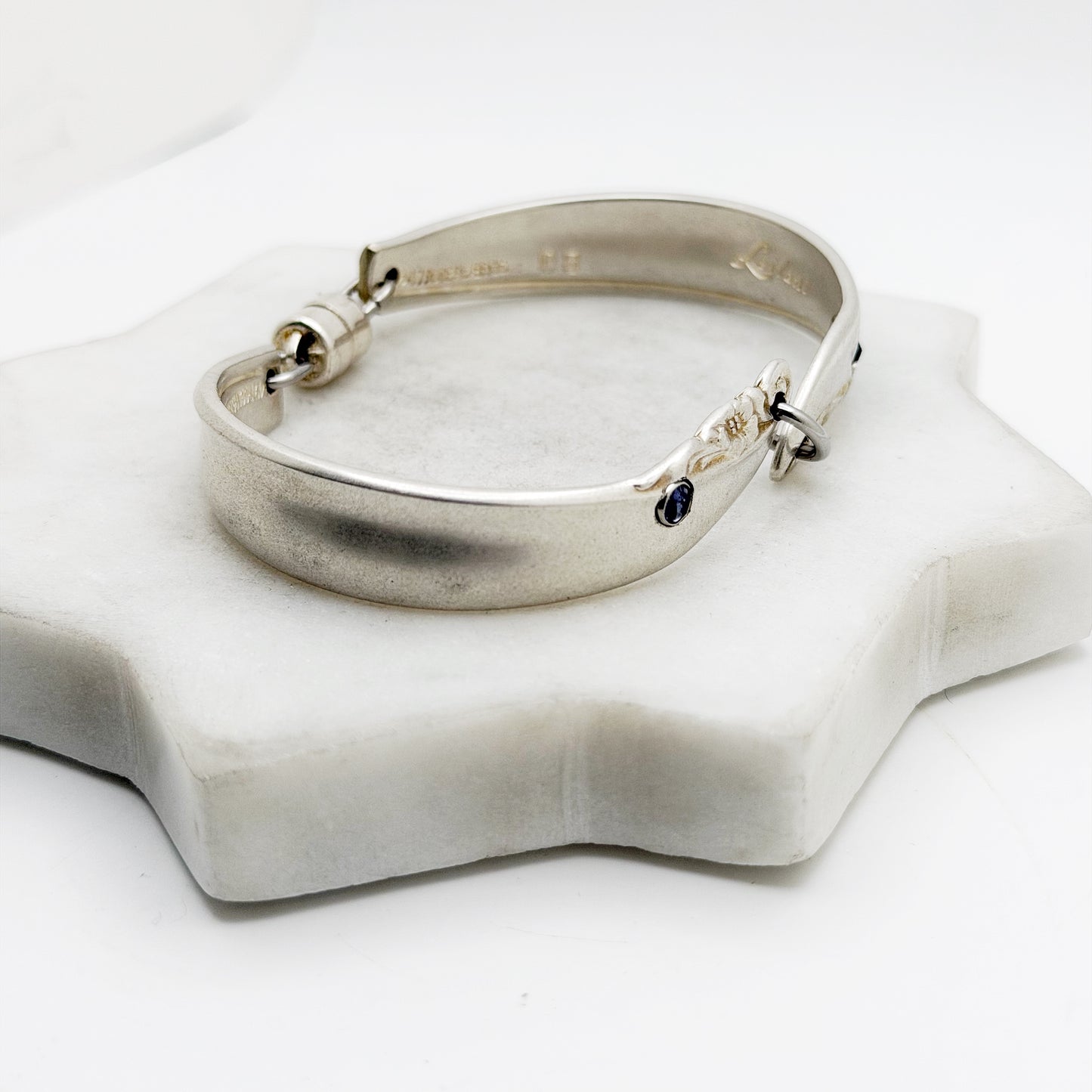 Leilani 1961 with Tanzanite, Two-Part Spoon Bracelet, Vintage Spoon Handle, Vintage Spoon Bracelet with Purple Rivet Bracelets callistafaye