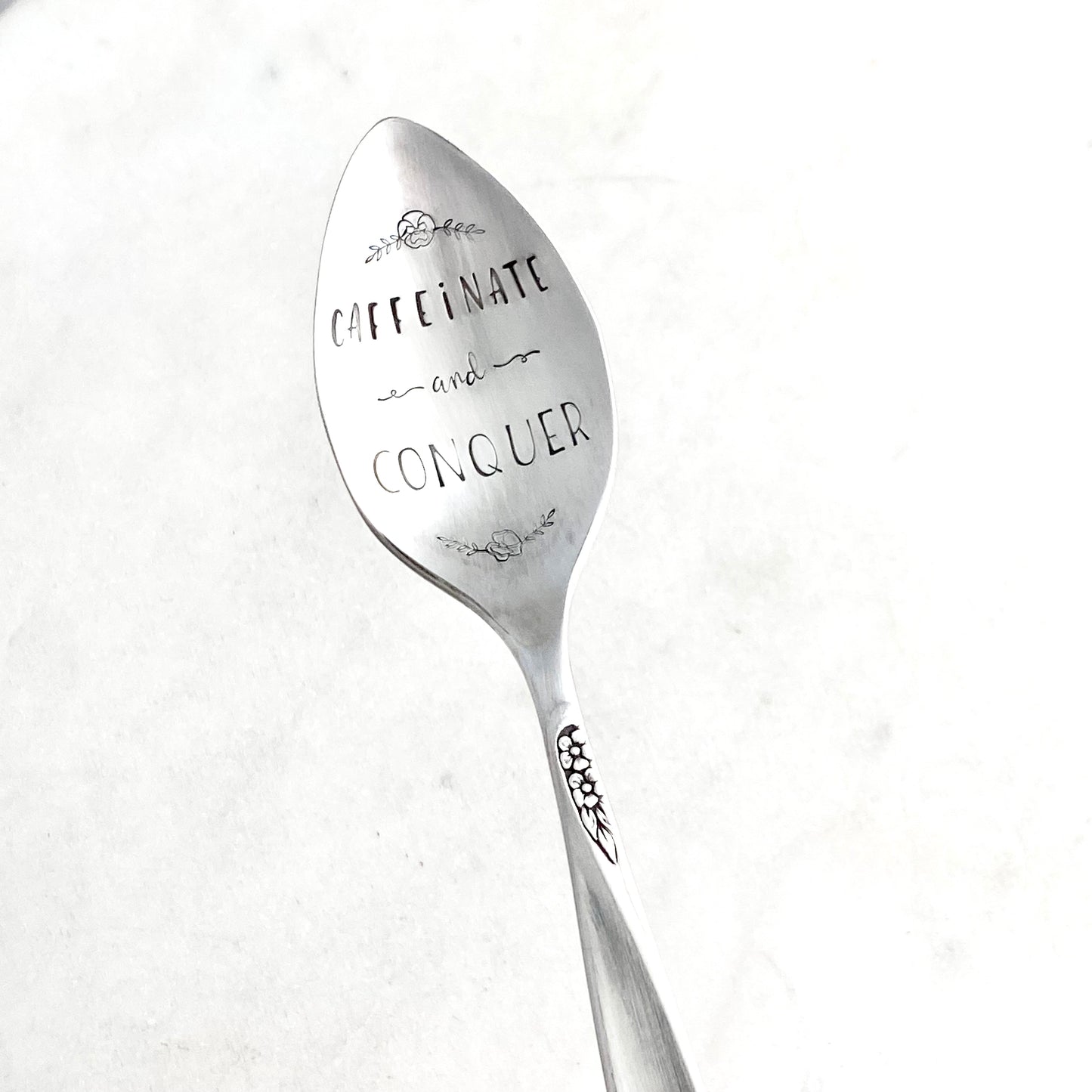 Caffeinate and Conquer, Hand Stamped Vintage Spoon Spoons callistafaye   