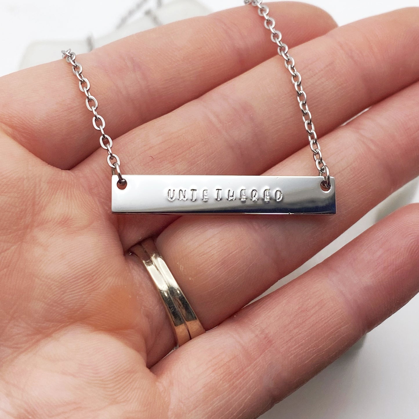 Untethered, Hand Stamped Bar Affirmation Necklace Necklaces sst callistafaye