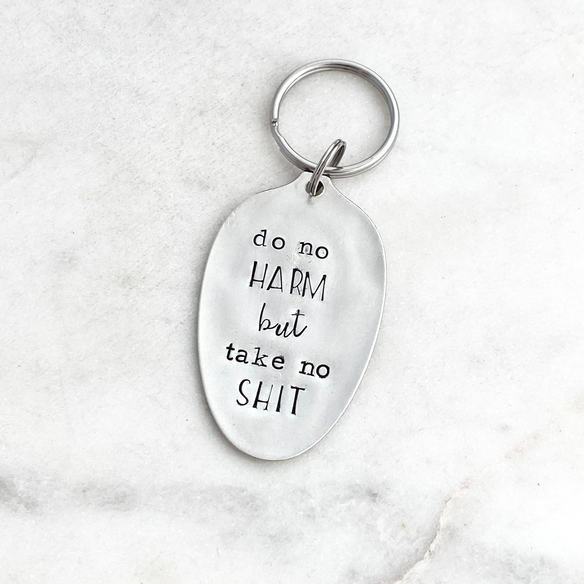 Do No Harm But Take No Shit, Hand Stamped Vintage Spoon Keychain Keychains callistafaye   