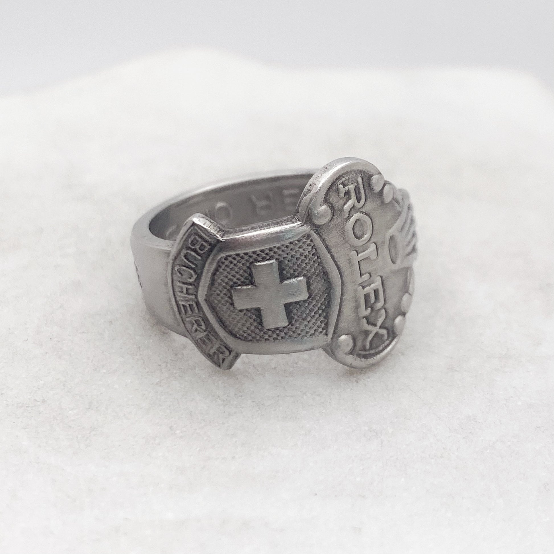 Rolex Spoon Ring, Custom Size, Swiss Cross, Lucerne, RARE Vintage Souvenir Spoon Ring, Stainless Steel Spoon Ring, Reclaimed Collector's Spoon Ring Rings callistafaye