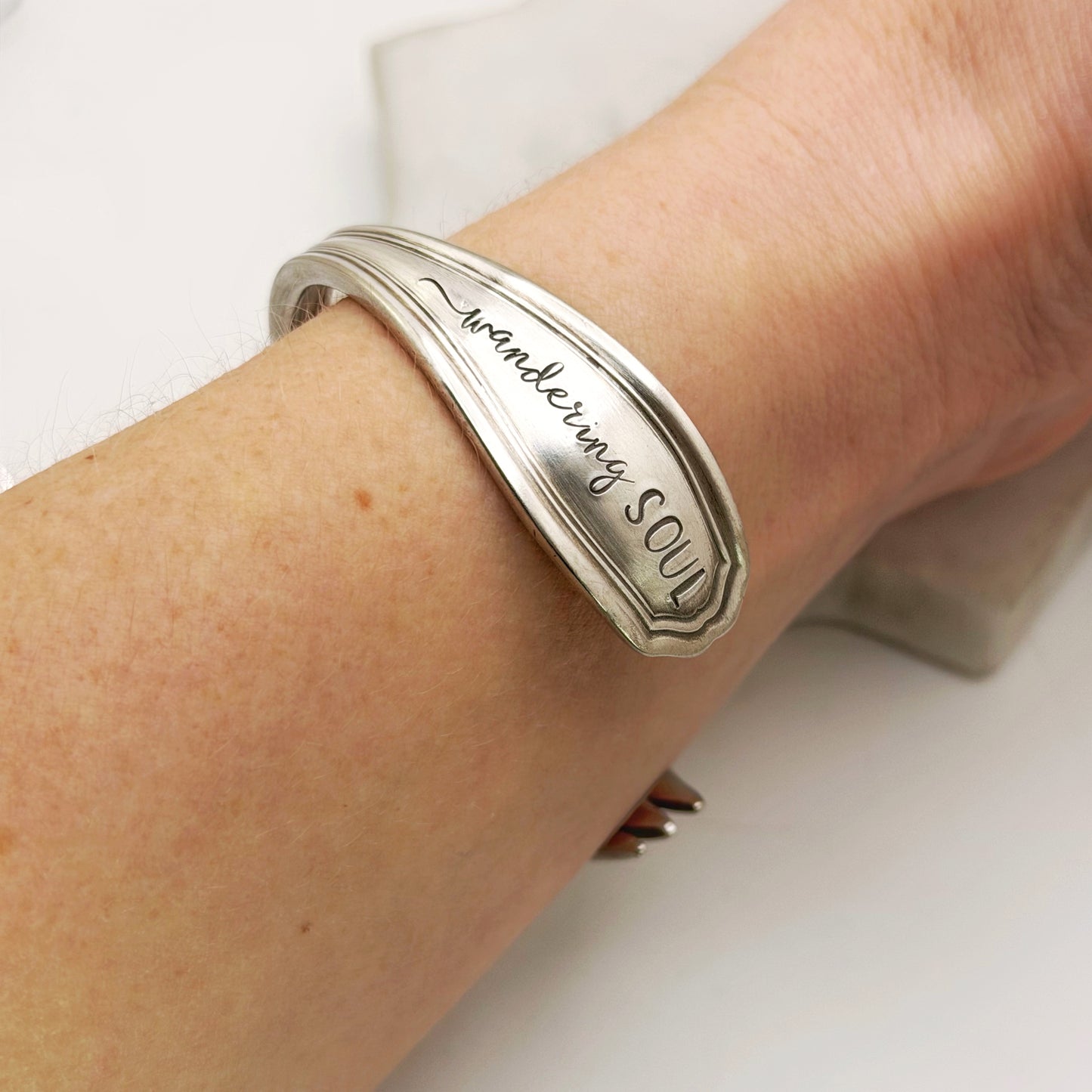 Wandering Soul, Clinton 1919, Antique Cocktail Fork Cuff Bracelet, Hand Stamped Vintage Seafood Fork Bracelets callistafaye