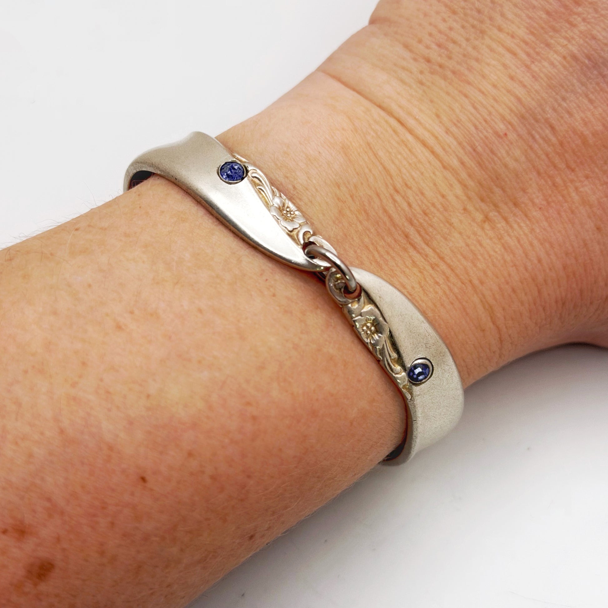 Leilani 1961 with Tanzanite, Two-Part Spoon Bracelet, Vintage Spoon Handle, Vintage Spoon Bracelet with Purple Rivet Bracelets callistafaye