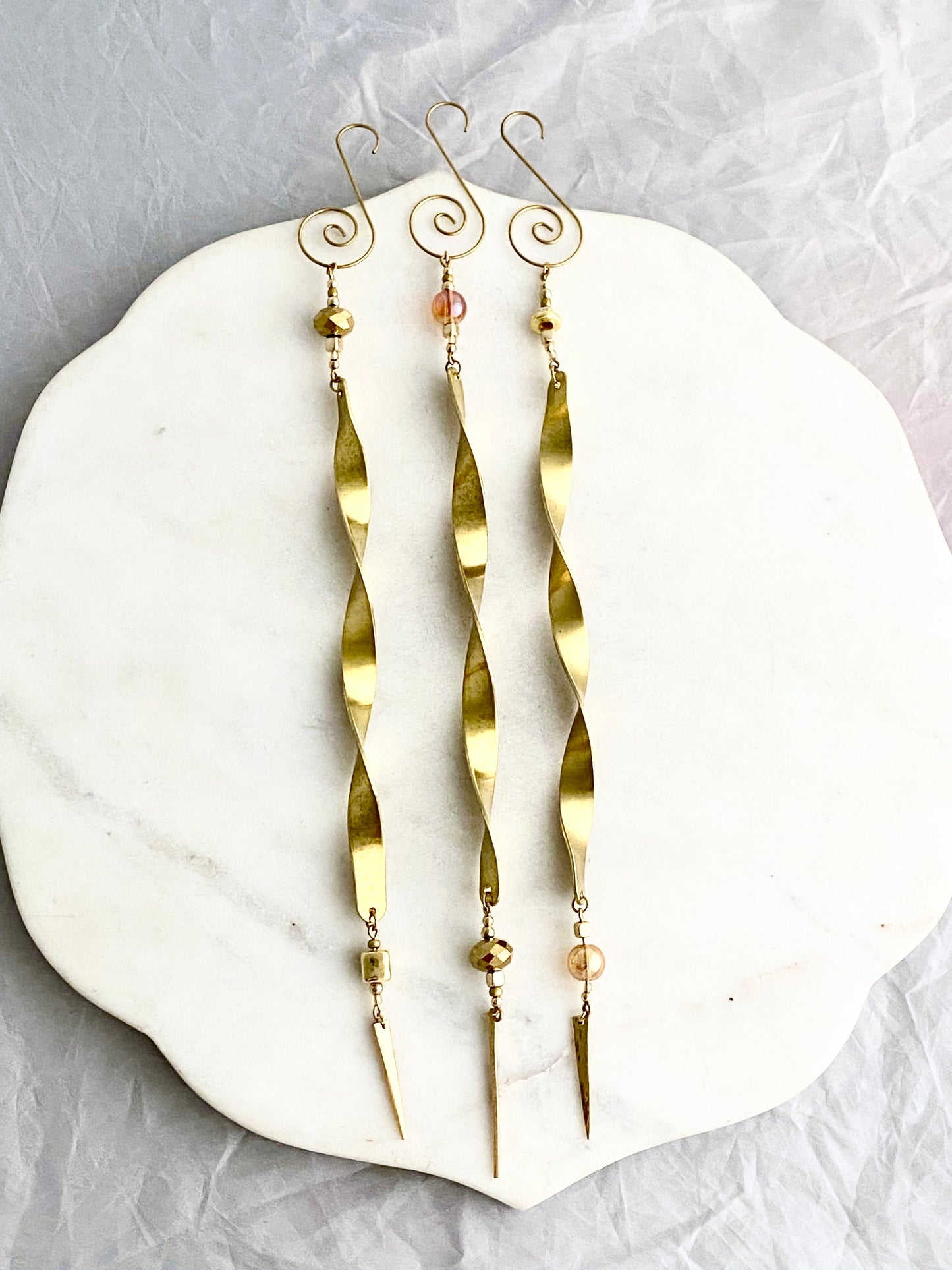 Golden Victorian Inspired Icicle Ornament Set of 3, Large Brass Icicle Decoration, Hand Made Christmas Ornament Ornaments callistafaye   