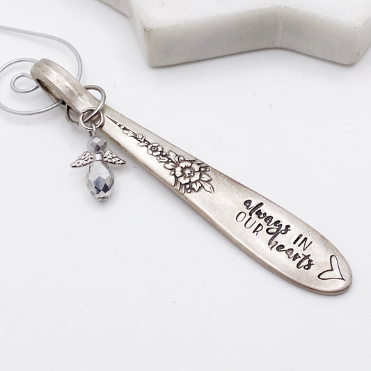 Always in our Hearts, Angel Charm Ornament, Fantasy 1941, Hand Stamped Vintage Spoon Ornament Ornaments callistafaye   