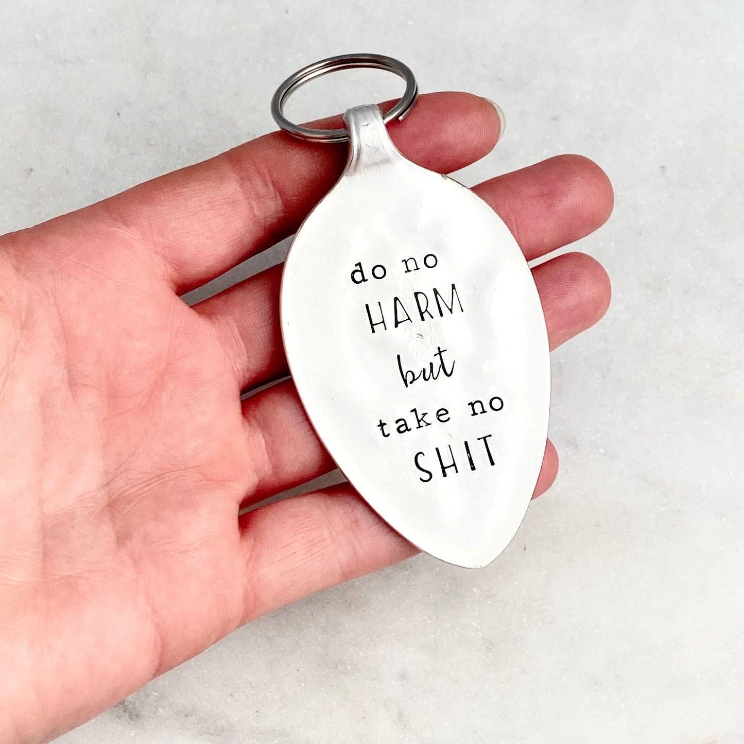 Do No Harm But Take No Shit, Hand Stamped Vintage Spoon Keychain Keychains callistafaye   